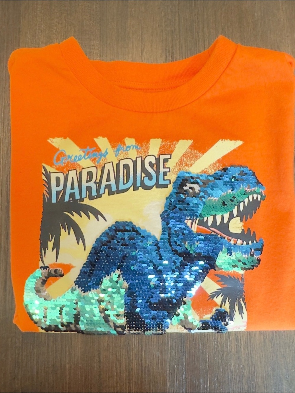 Kids Orange Sequin Dinosaur Paradise Tee boys